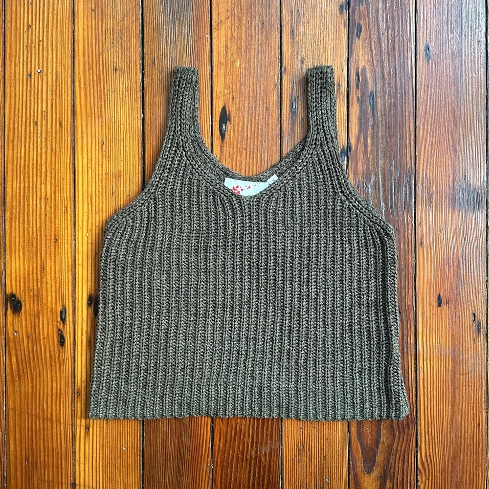 8 Red Butterflies army green knitted tank top  Small